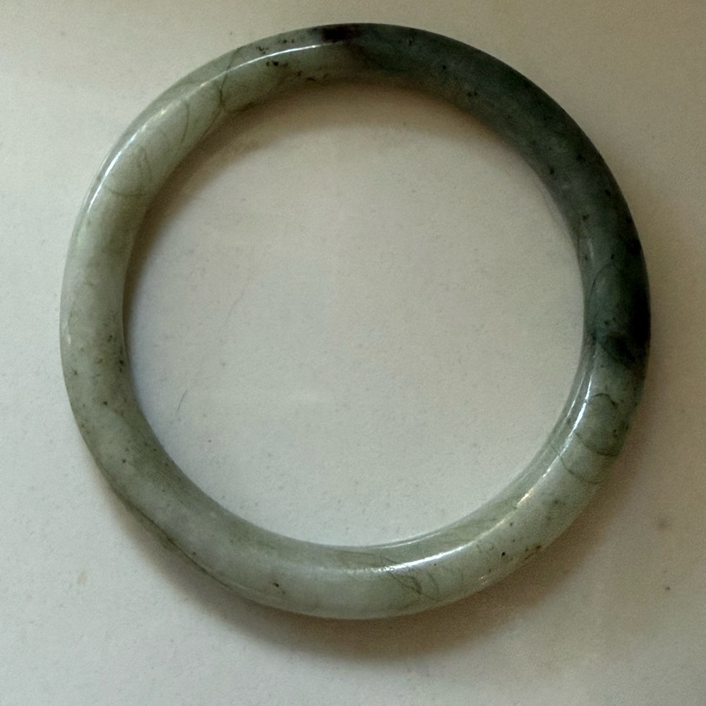 Natural Burmese Jade Bangle Bracelet – Soft Celadon Green, Translucent Stone - Picture 2 of 10